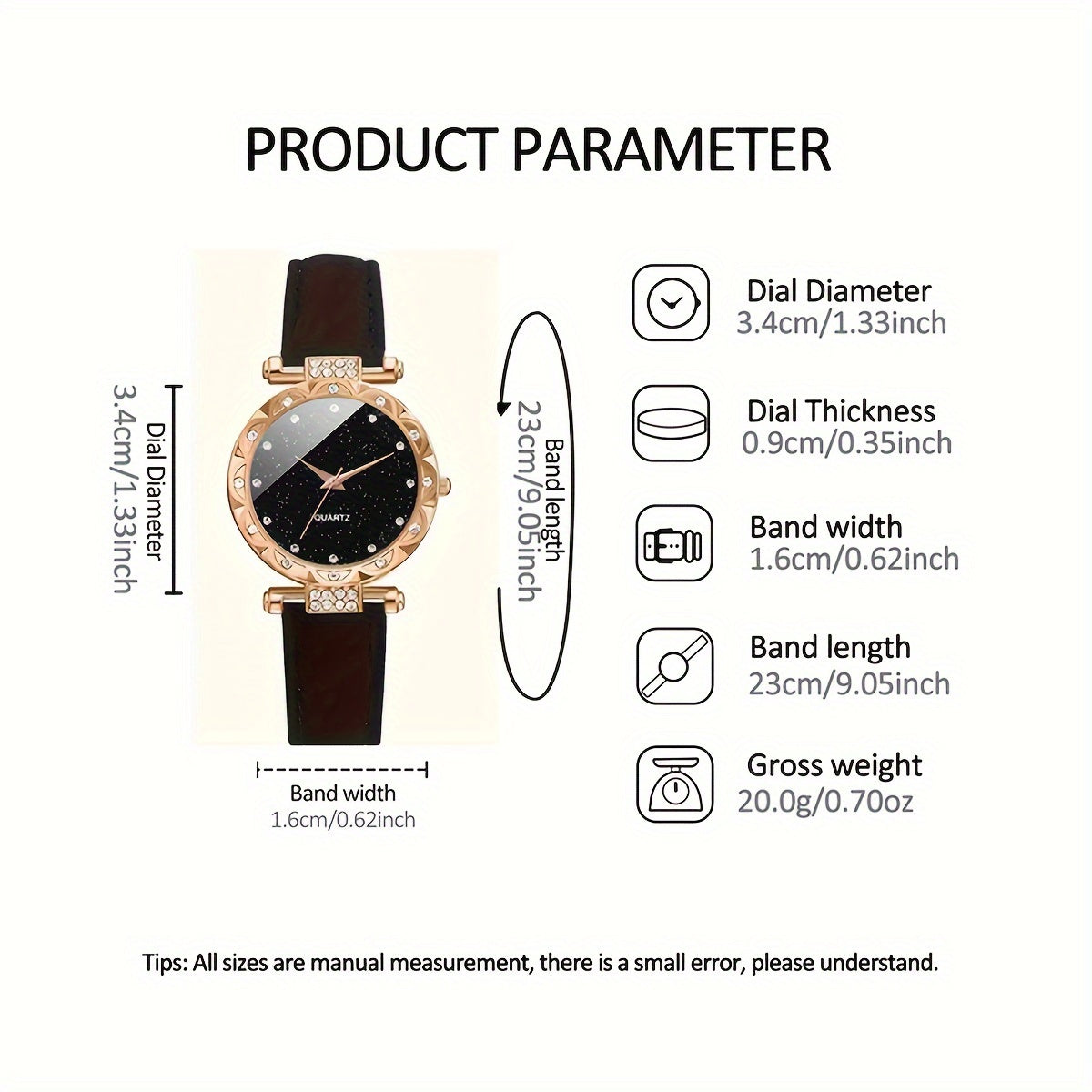 Elegant 5-Piece Jewelry Set with Rhinestone-Embellished PU Leather Quartz Watch, Matching Earrings, Ring, and Necklace - Battery Operated, Non-Rechargeable, Vintage Romantic Fashion Accessories for Women